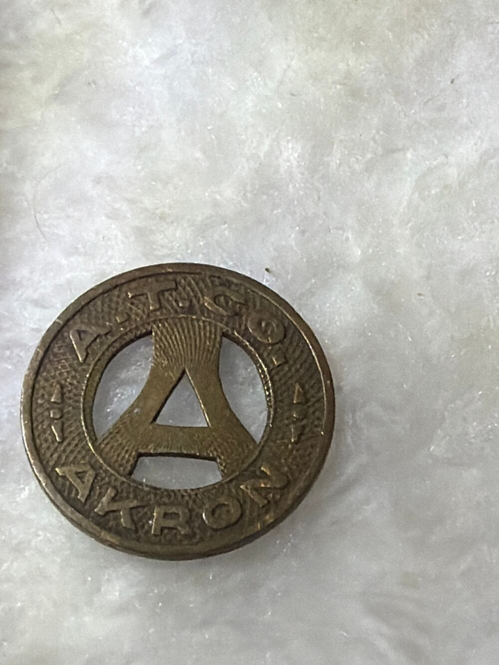 Vintage Akron Ohio A.T. Co. Transit Transportation Token Brass Coin Metro
